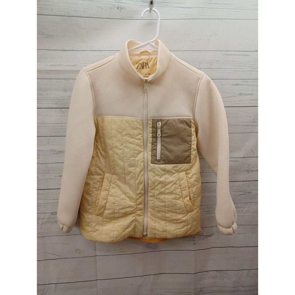 Zara Kids Cream Full Zip Jacket Neoprene Outerwear Sz 10 Winter School Casual